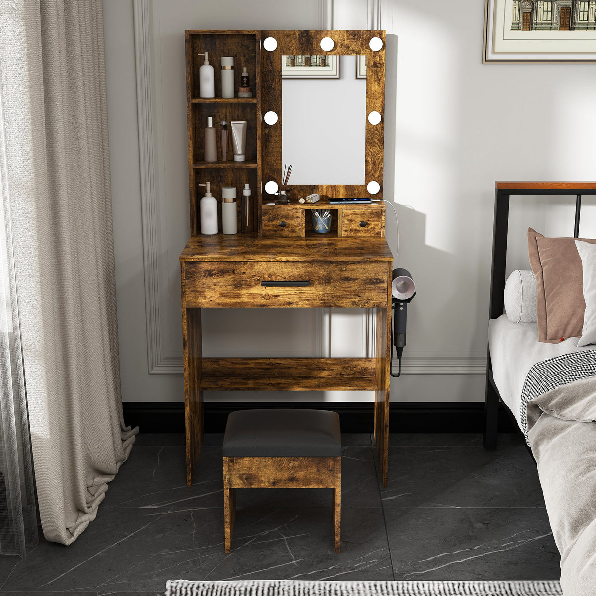 Vanity Table with Mirror & Adjustable LED Lights