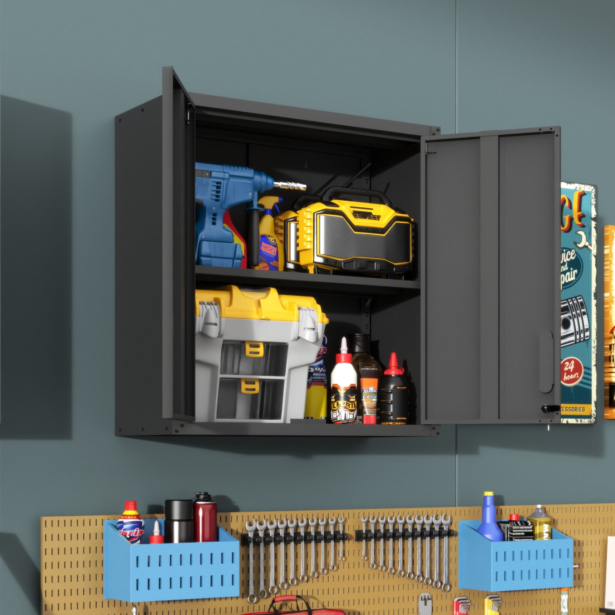 Metal Wall-Mounted Tool Storage Cabinet