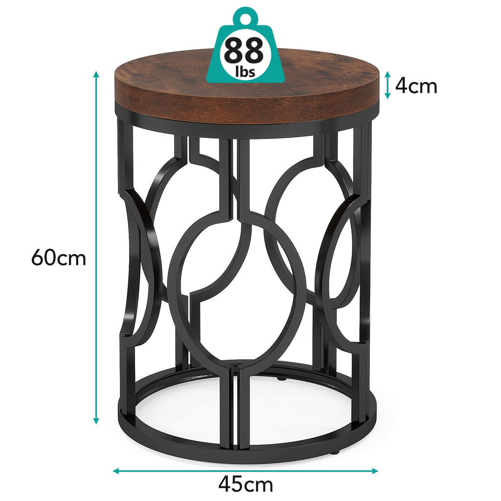 20" Round Industrial Side Table with Metal Openwork Frame