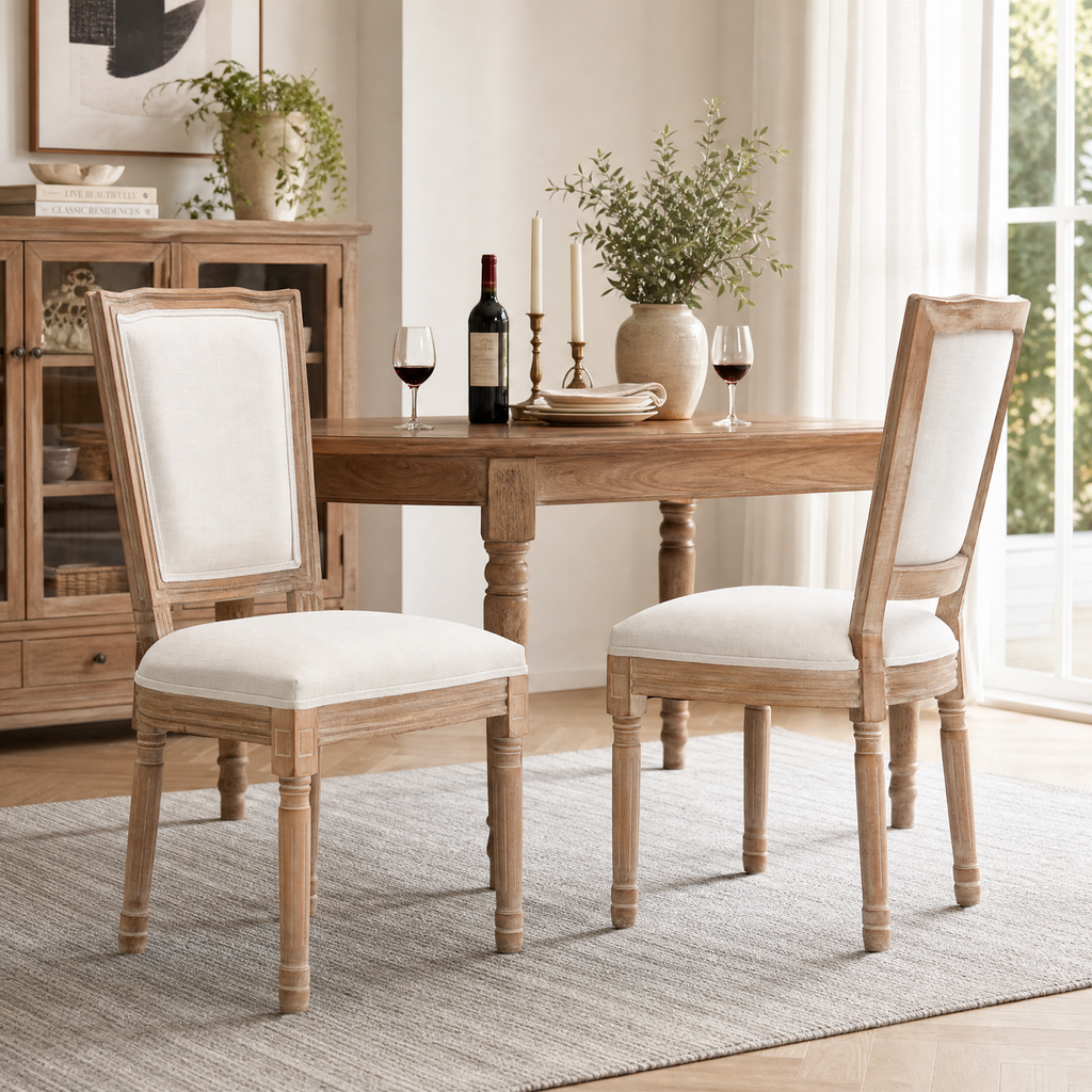 Farmhouse Solid Wood Frame Dining Chairs with Cushioned