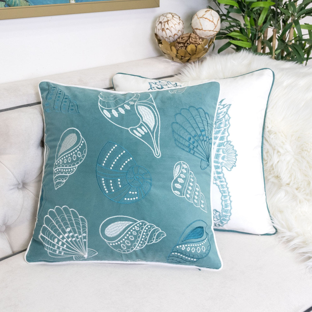 Blue and Spa Seashells Pillowcase