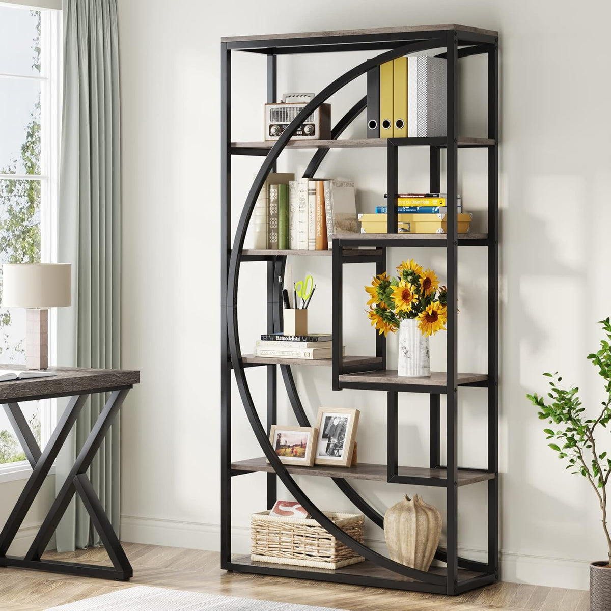 70.47" Height Industrial 5-Tier Vintage Etagere Bookcase