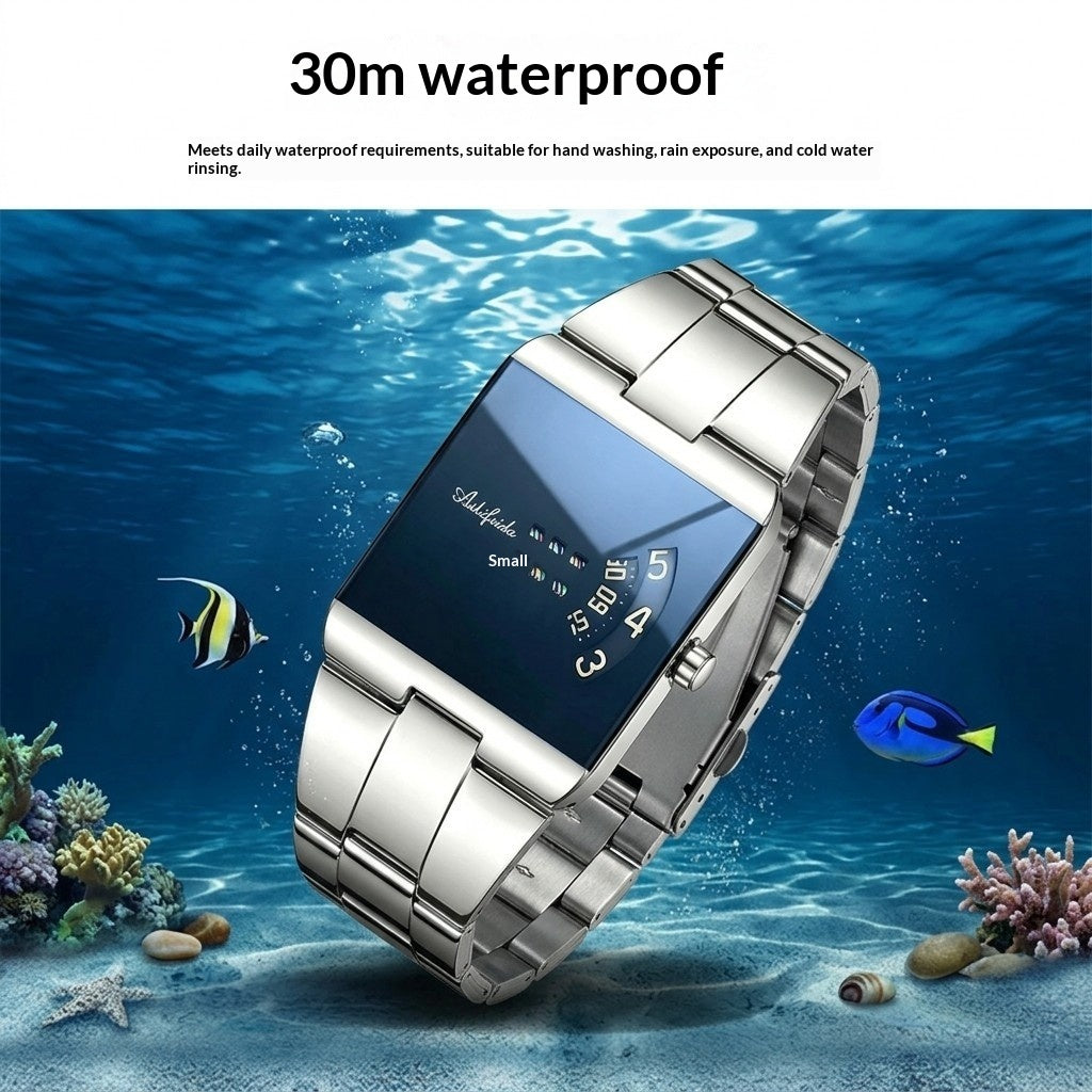 Square Quartz Waterproof Steel-band Luxury Mens Wristwatch