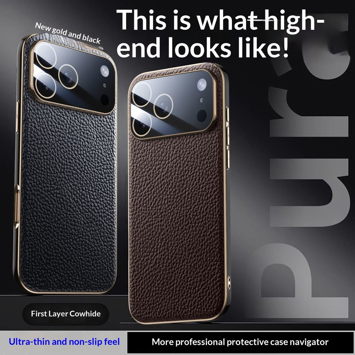 Genuine Leather Litchi-pattern Fully Wrapped Drop-proof Phone Case