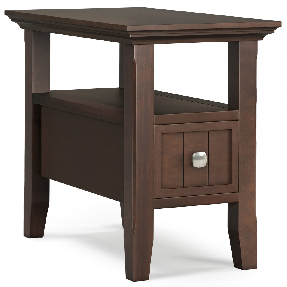 Acadian Solid Wood Narrow Side Table with Drawer in Brunette