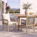 Outdoor Patio Acacia Wood Chairs With Woven Rope Arms (Set of 2)