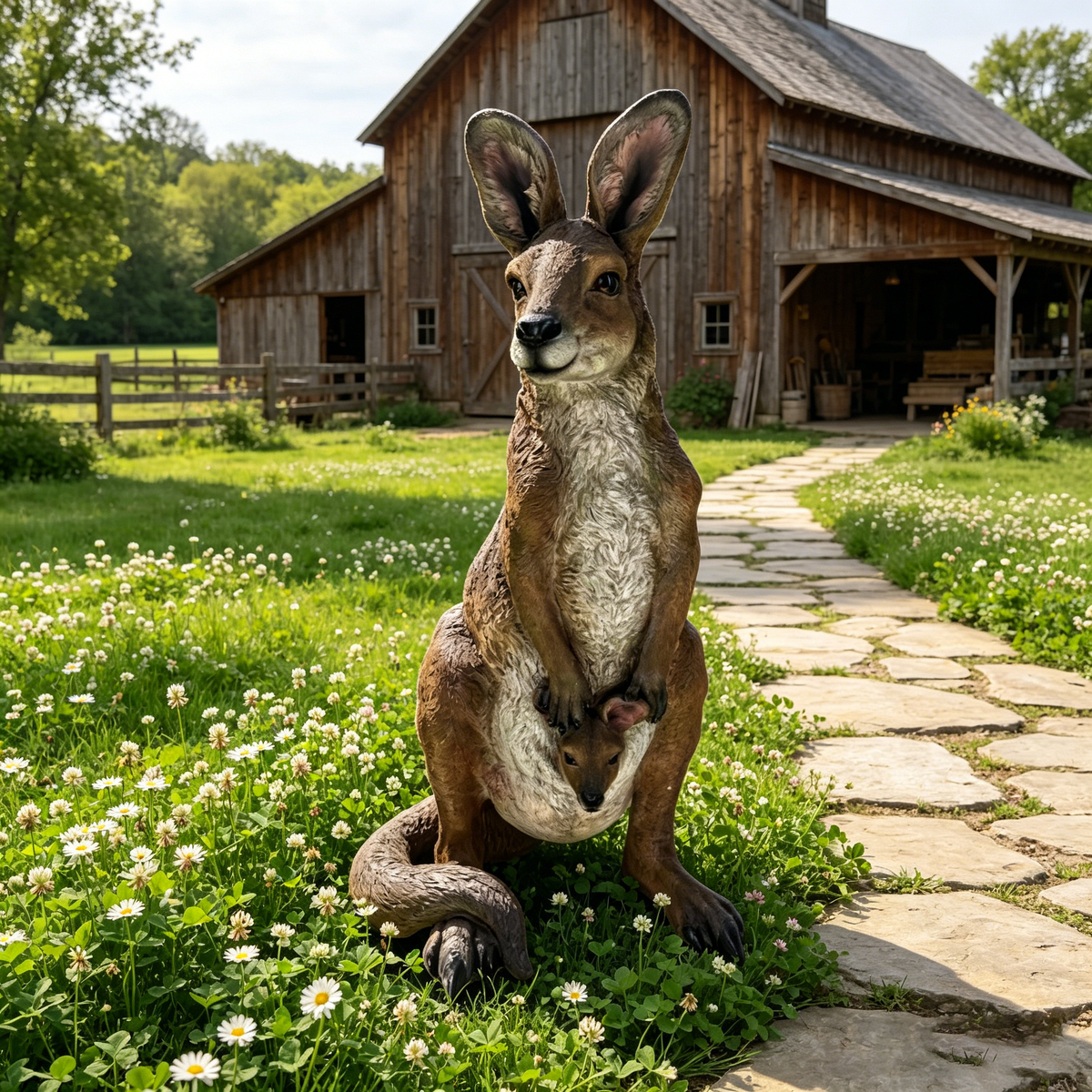 22'' Mother Kangaroo with Joey Statue