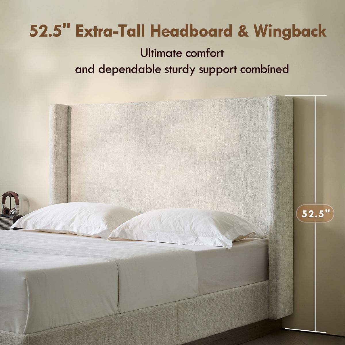 Hosford Upholstered Wingback Bed - California King - Oat Boucle