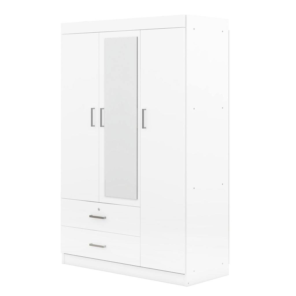 3-Door Mirror Wardrobe with Shelves