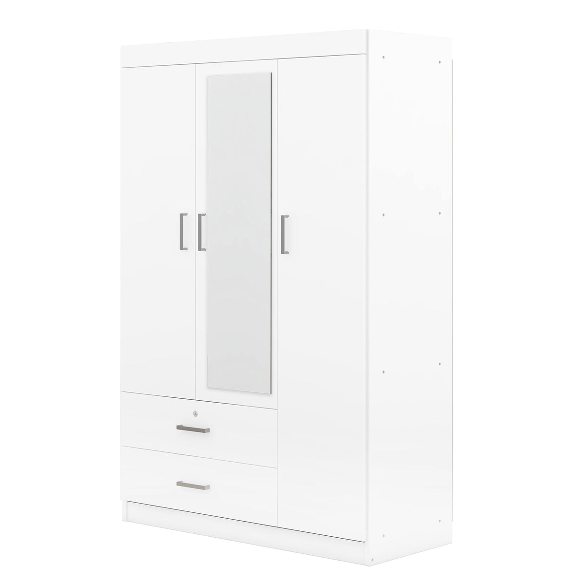 3-Door Mirror Wardrobe with Shelves