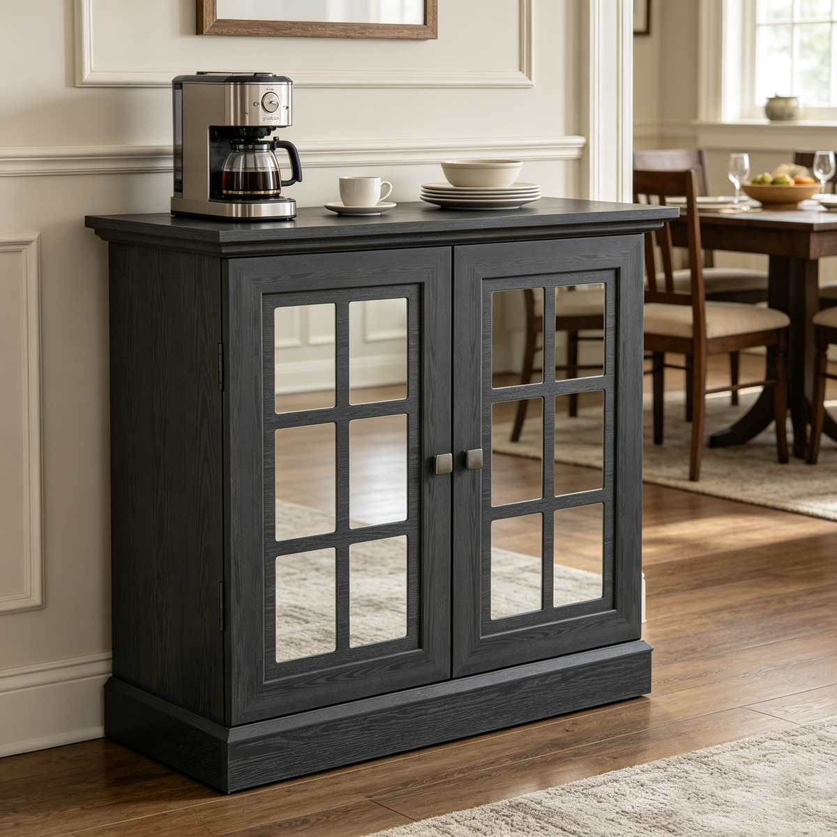 Storage Sideboard Cabinet with 2 Decorative Acrylic Mirrored Doors