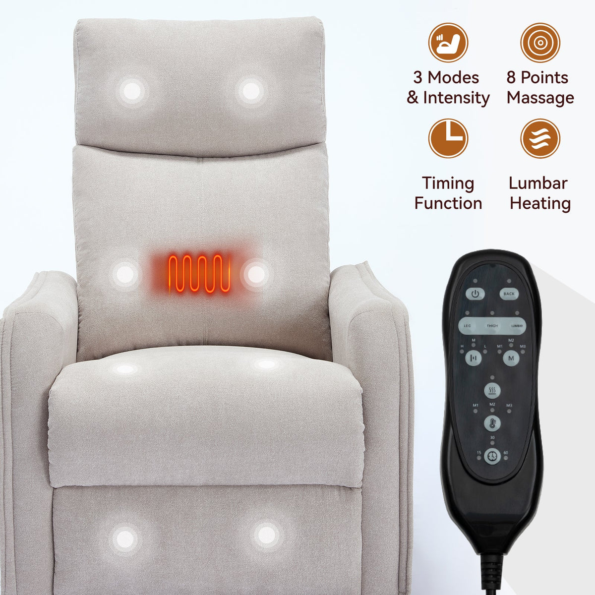 Heat Massage Manual Recliner Chair with Rocker and Swivel in Fabric