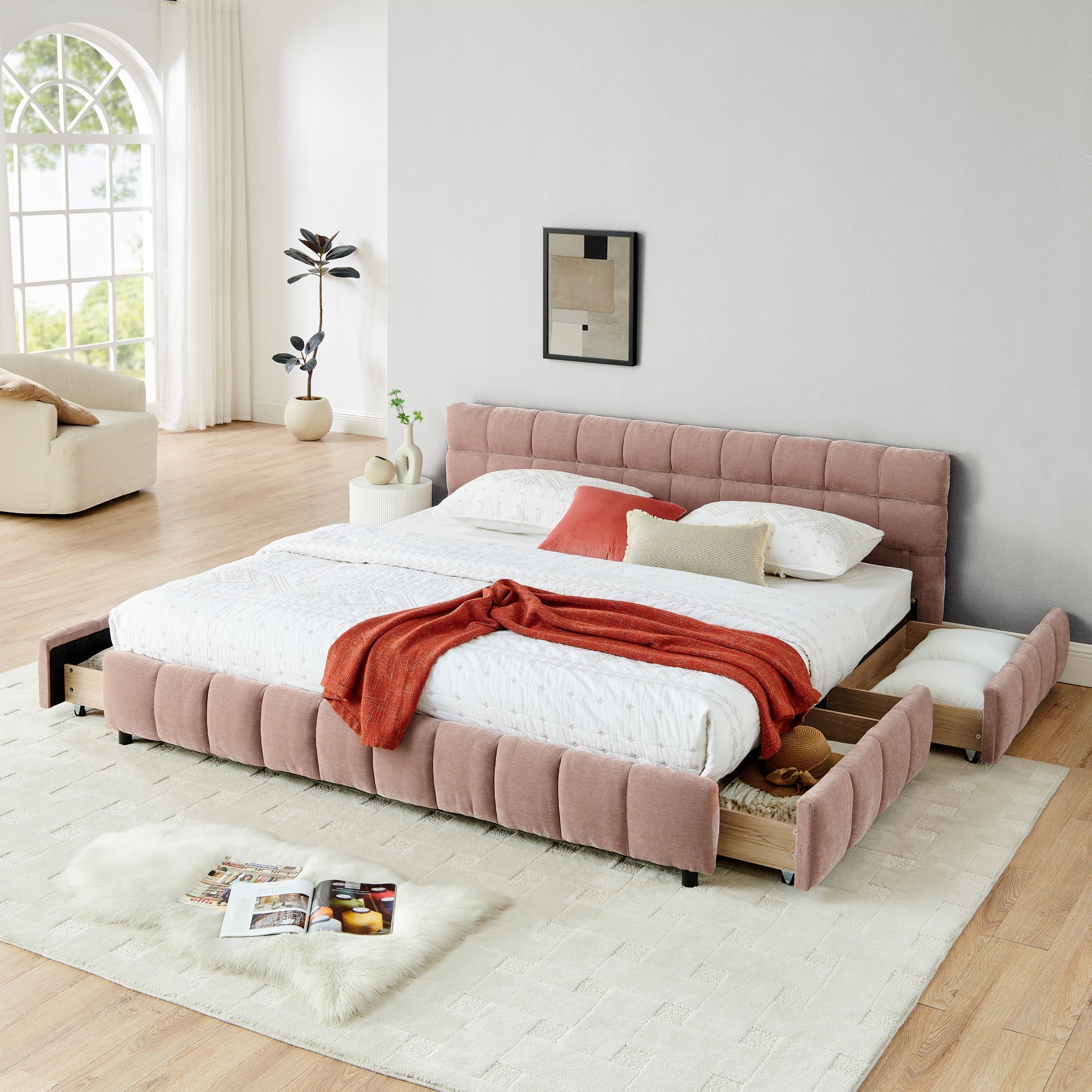 King Size Upholstered Bed Frame with Storage