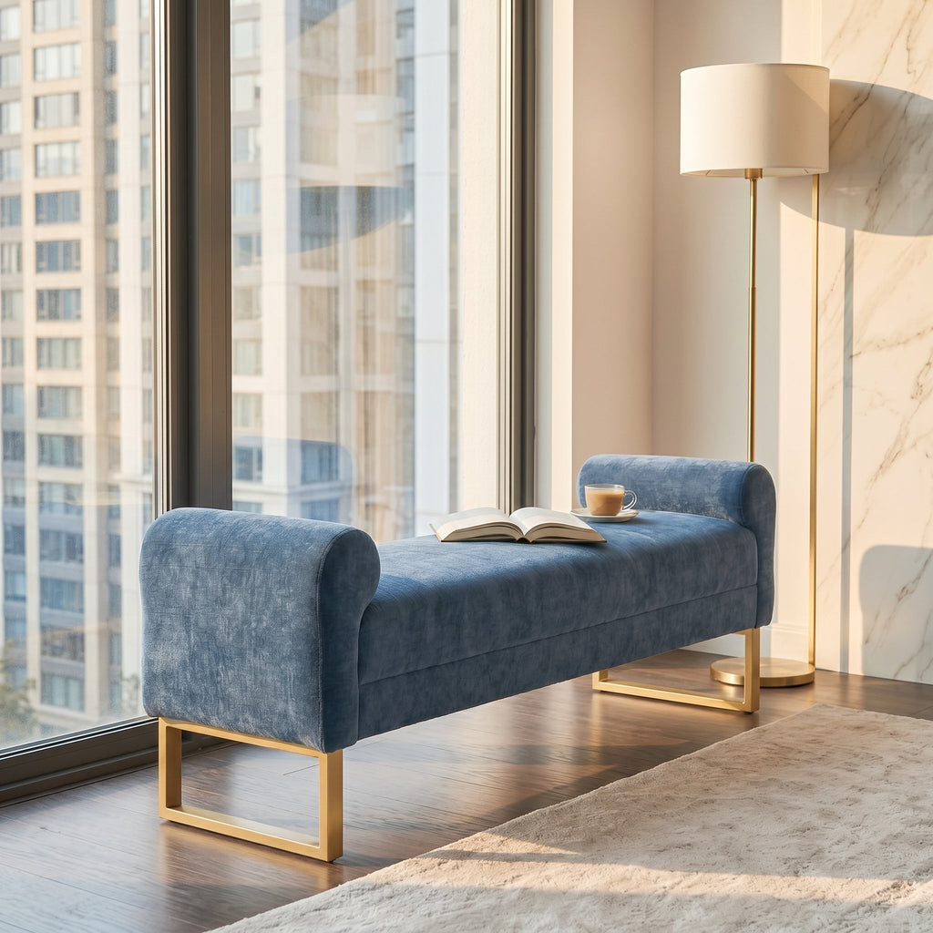 65" Ottoman Bench, Chenille Bench for Bedroom