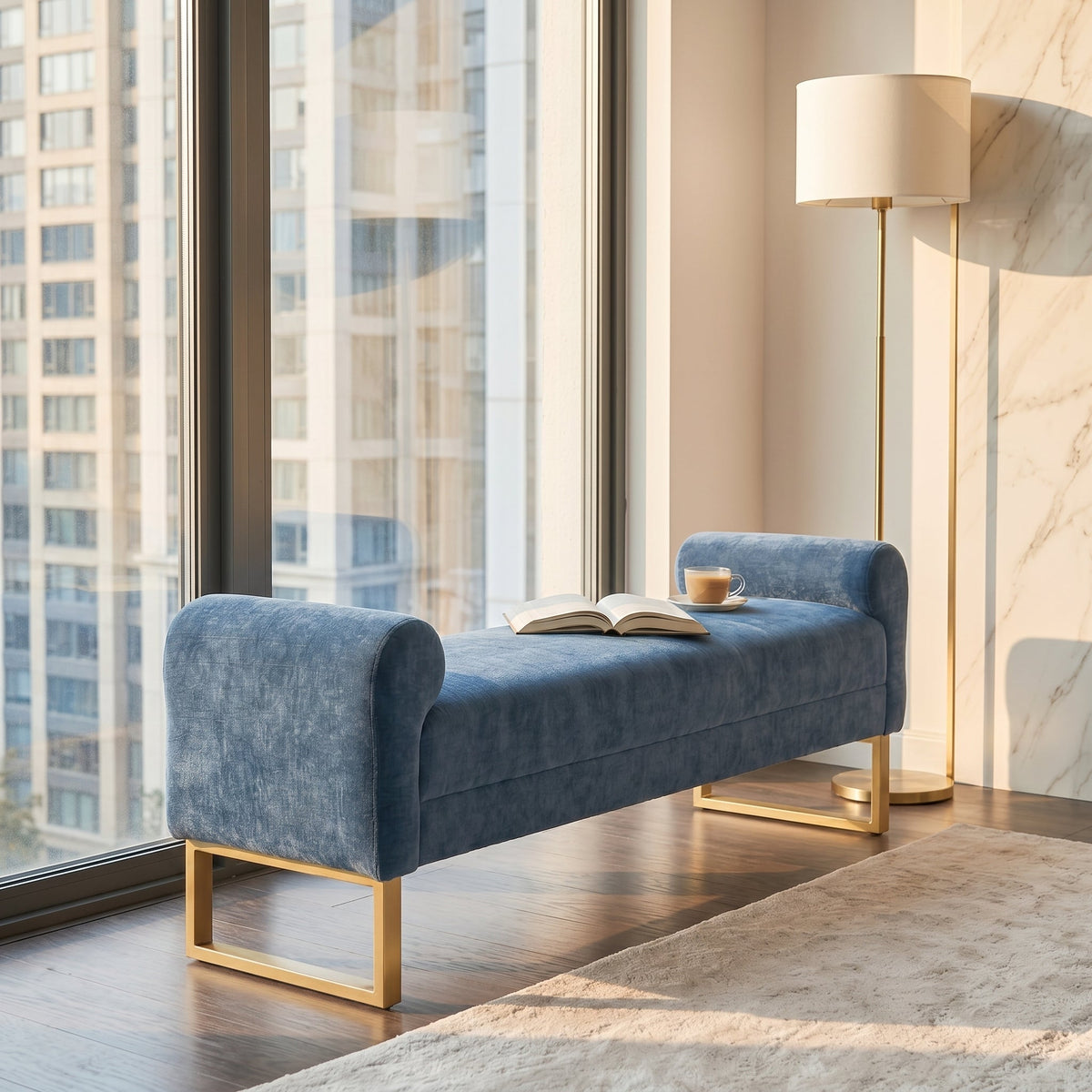65" Ottoman Bench, Chenille Bench for Bedroom