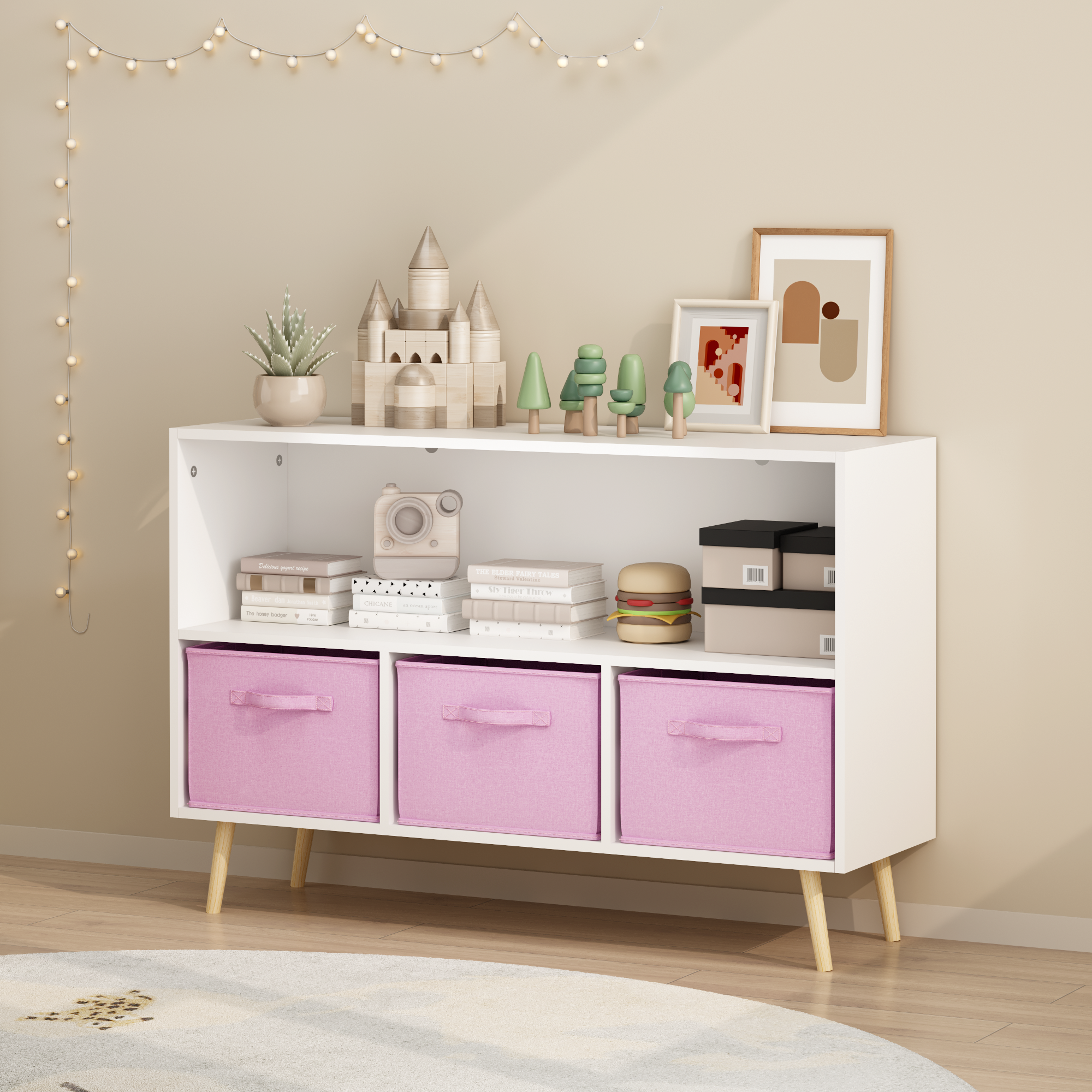 Kids Bookcase with Collapsible Fabric Drawers
