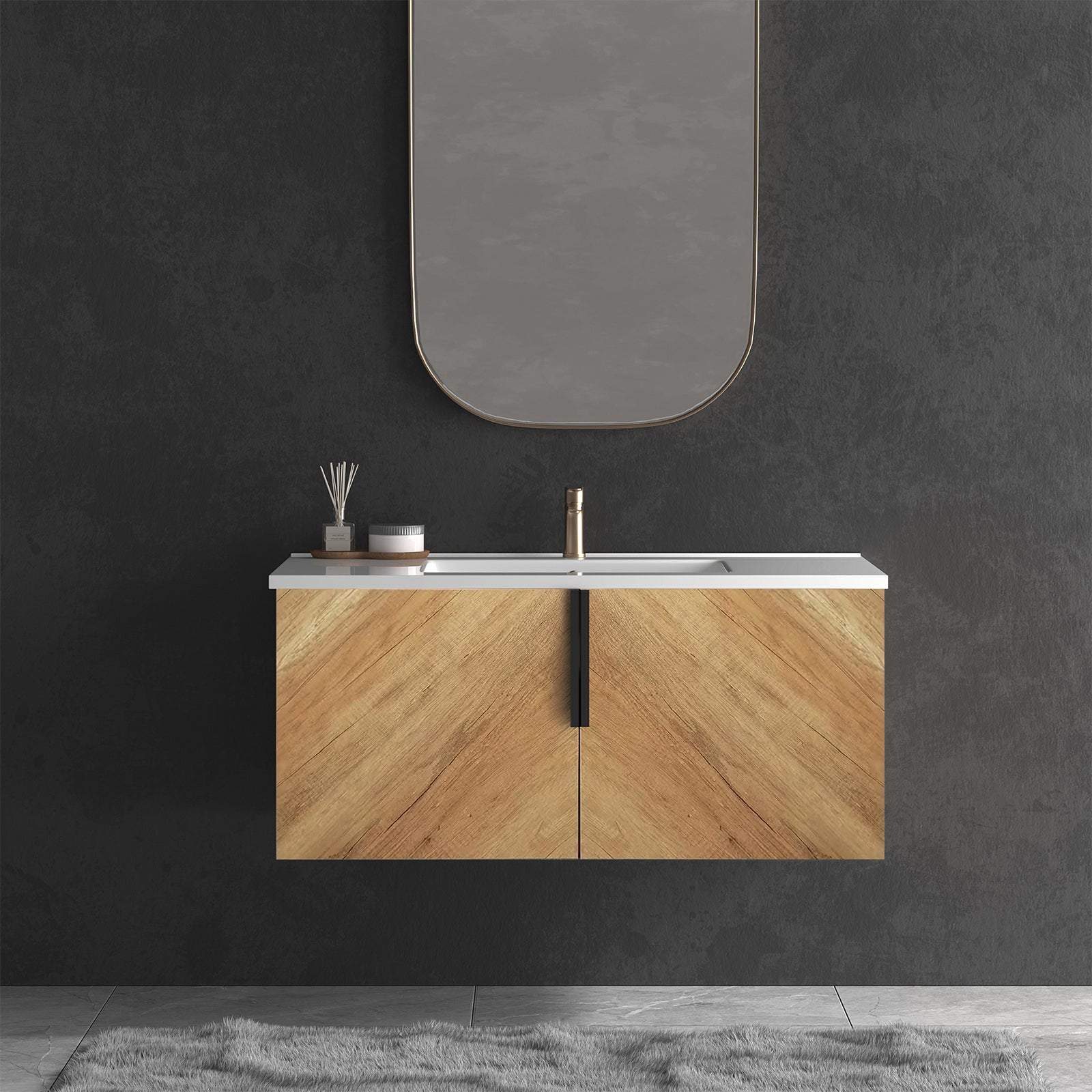 36 Inch Wall-Mounted Bathroom Vanity with 3D Fluted Panel
