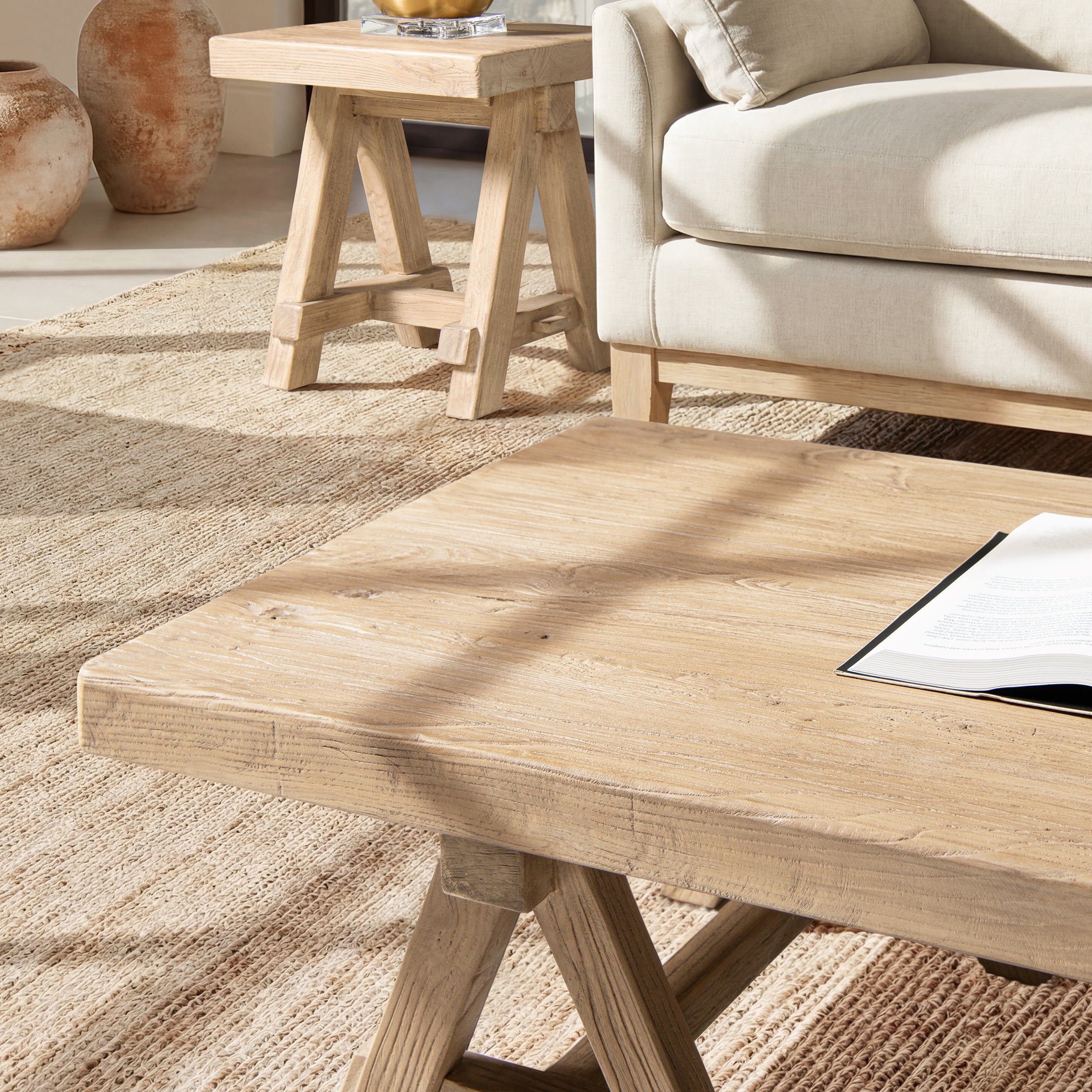 Hawthorne 48" Solid Reclaimed Elm Rectangular Trestle Coffee Table