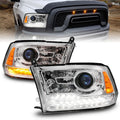 ANZO 09-18 Dodge Ram 1500/2500/3500 LED Plank Style Headlights Switchback + Sequential - Chrome 111610