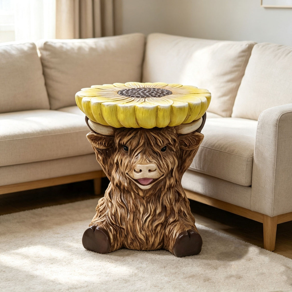 Highland Cow Stool with Sunflower Tabletop