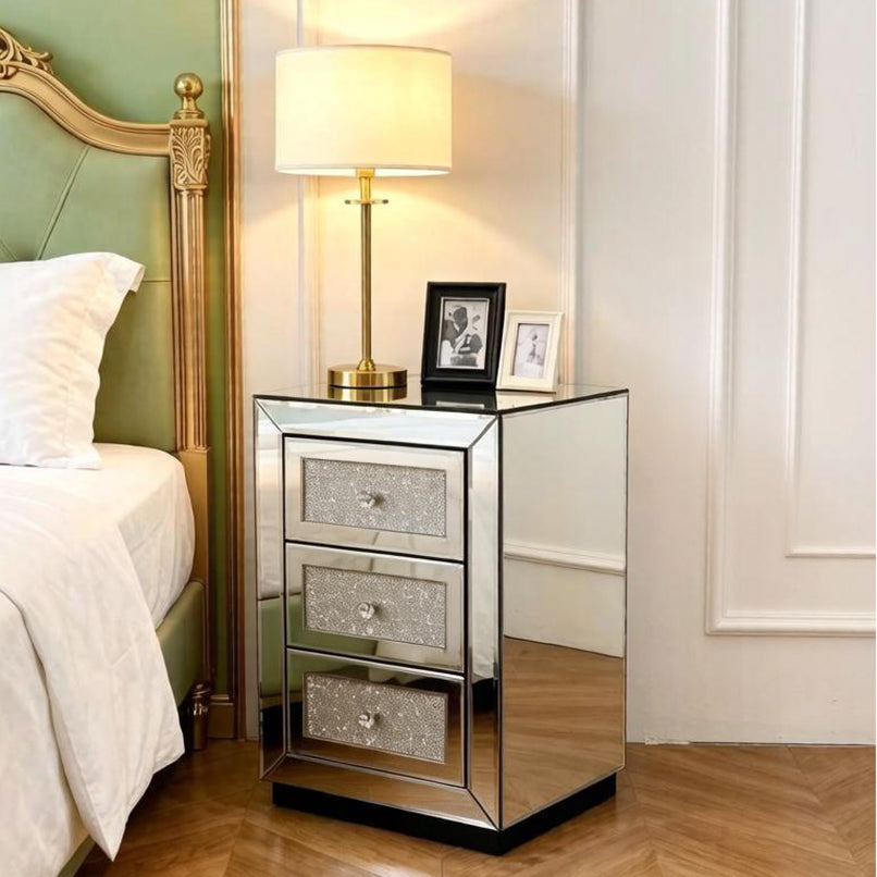 Mirrored Nightstand 3 Drawer