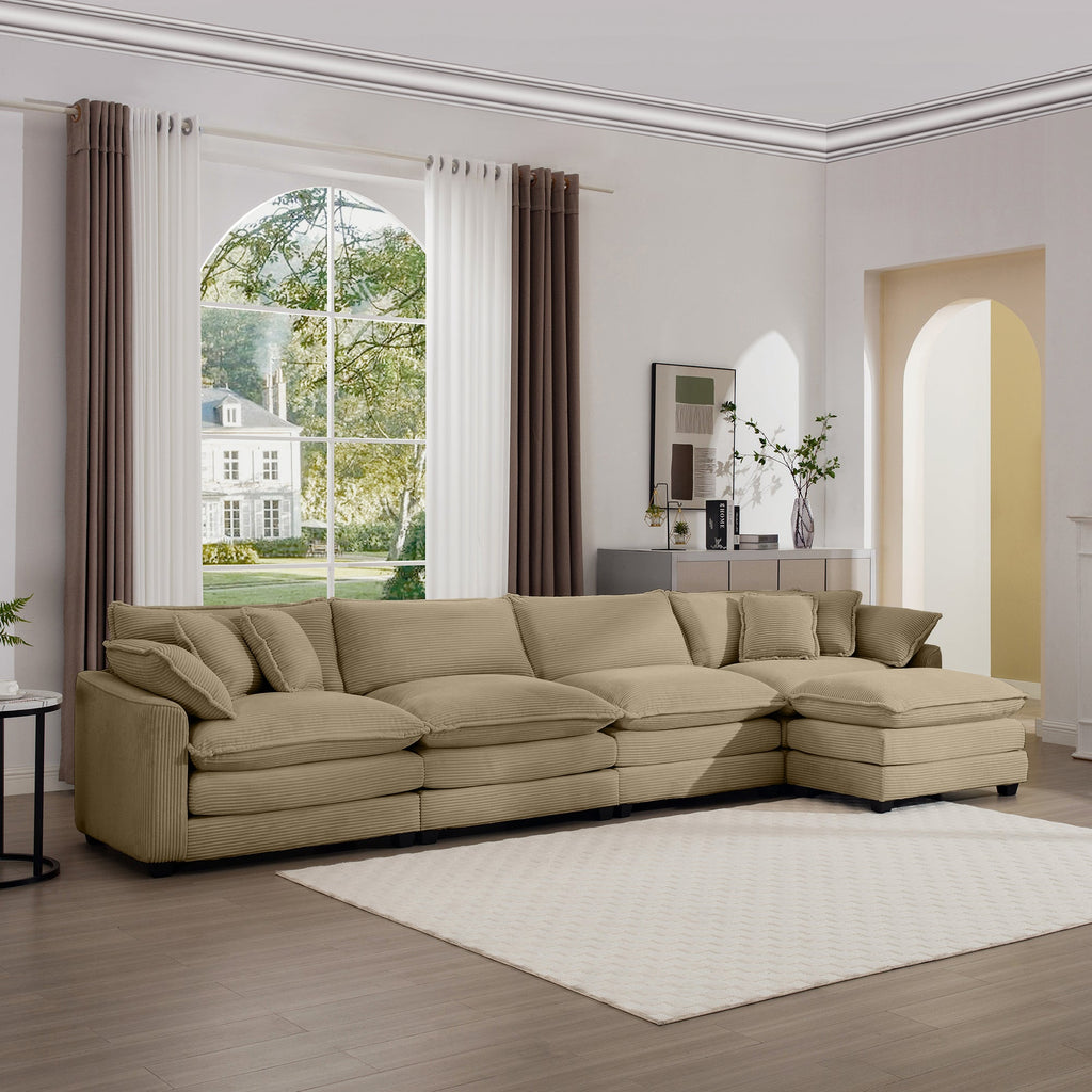 Corduroy Sofa - Modern Upholstered 4 Seater with Footstool