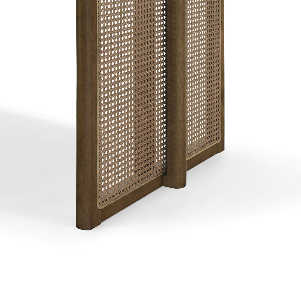 Walnut-Colored Rubber Wood Dining Set with Plastic Rattan – 1 Table + 2 Benches