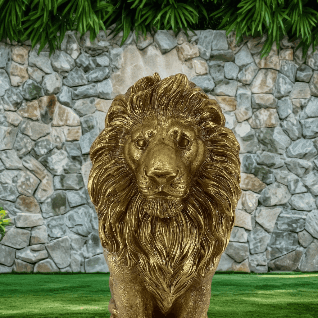 24" Golden Lion Statue - Outdoor Guardian Sculpture