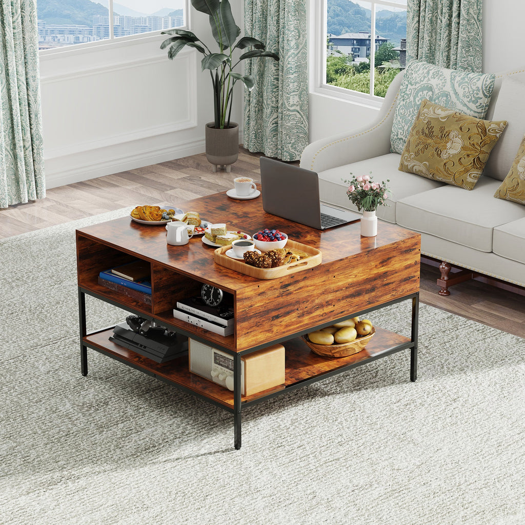 Farmhouse Flip Top Coffee Table with Storage