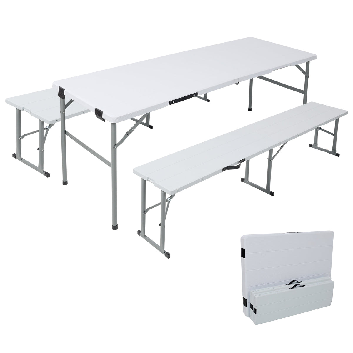 70-Inch Portable Folding Picnic Table Set with 2 Benches