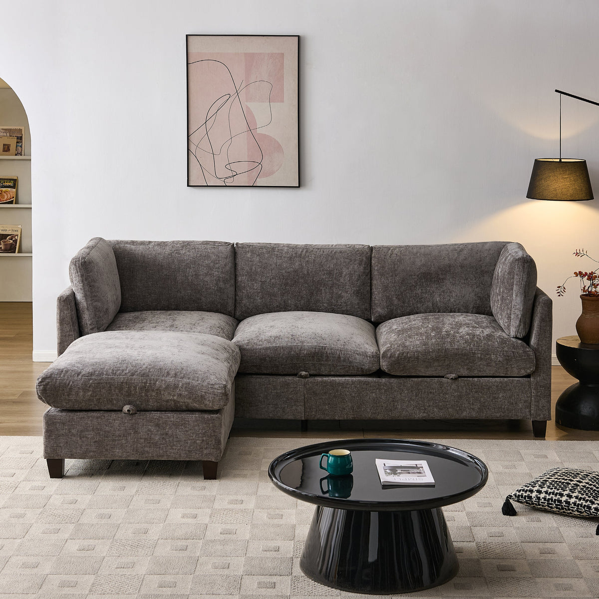 96.5" Sectional Couch with Ottoman