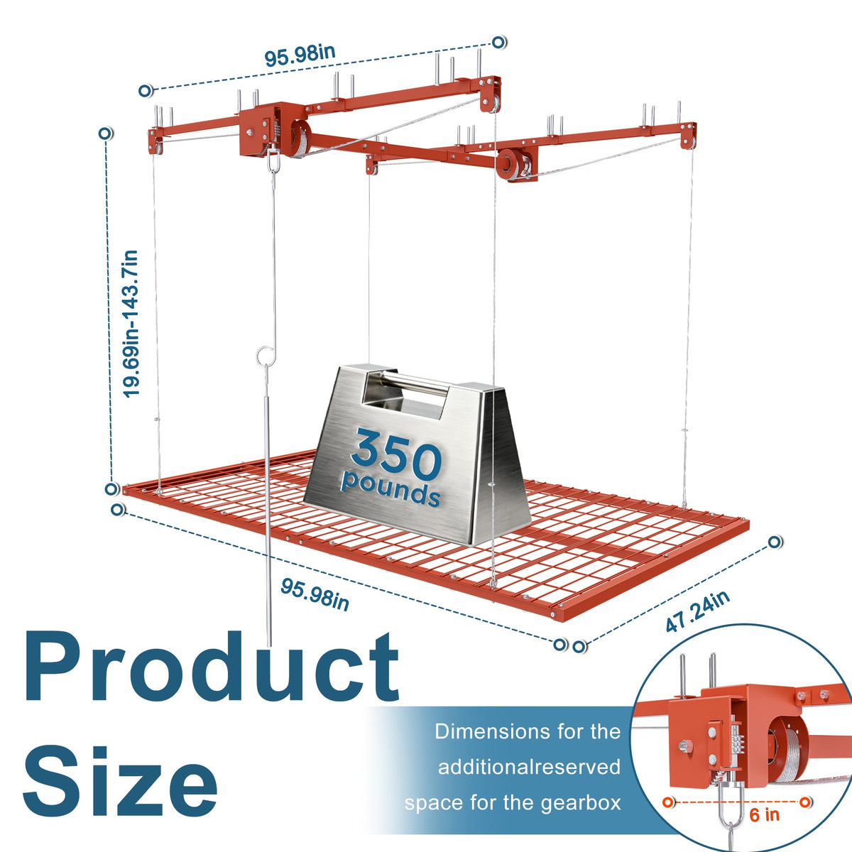 Orange Overhead Garage Storage Rack 4x8 FT for High Ceilings