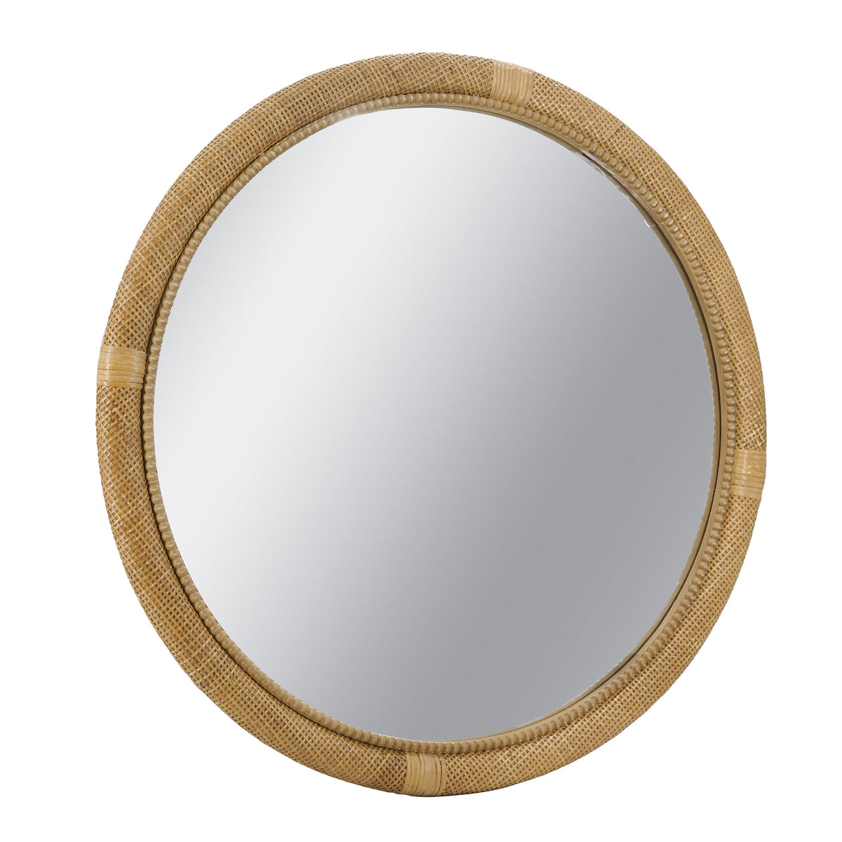 31.9" Woven Rattan Decorative Round Mirror with Wrapped Accents
