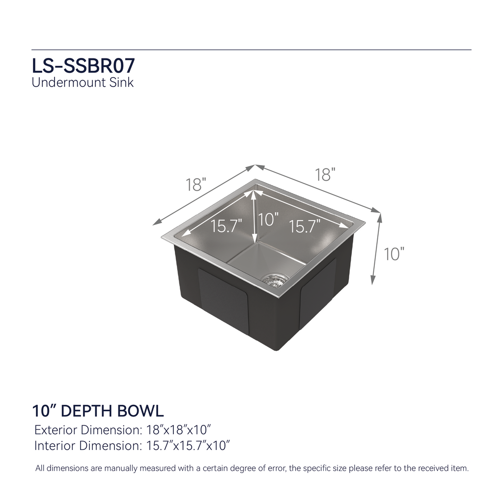 Stainless Steel Kitchen Sink - 18"x18" Single Bowl