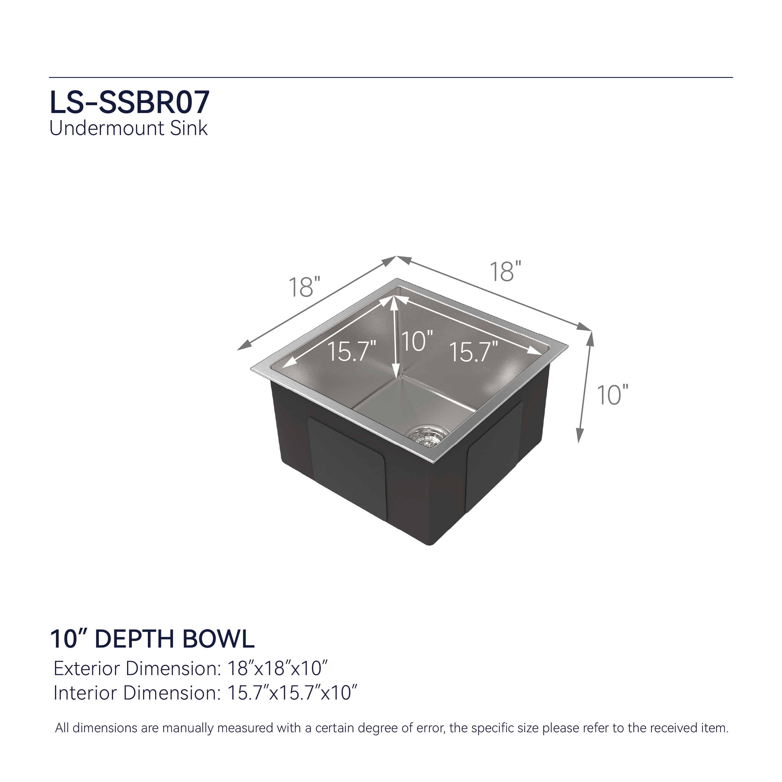 Stainless Steel Kitchen Sink - 18"x18" Single Bowl