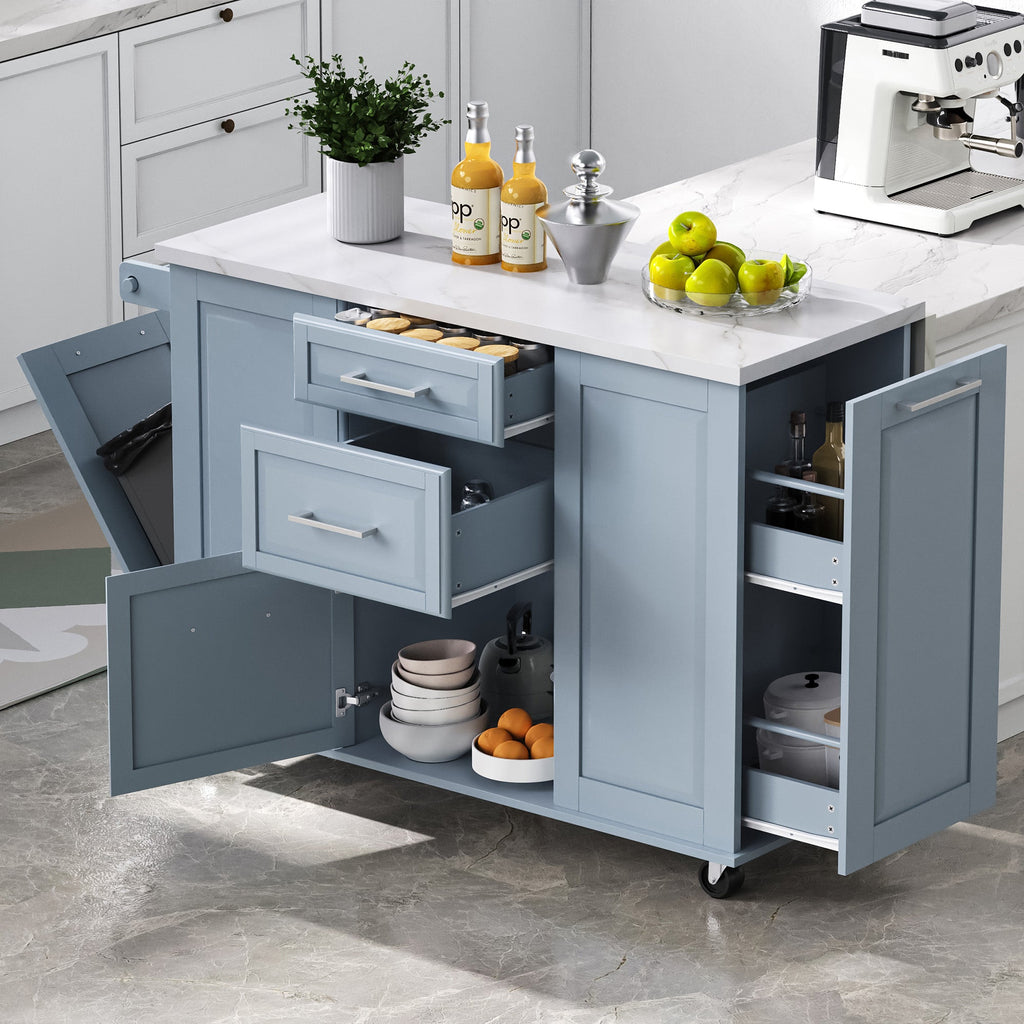 K&K 50.7" Kitchen Island with Storage Tilt Trash Can Cabinet