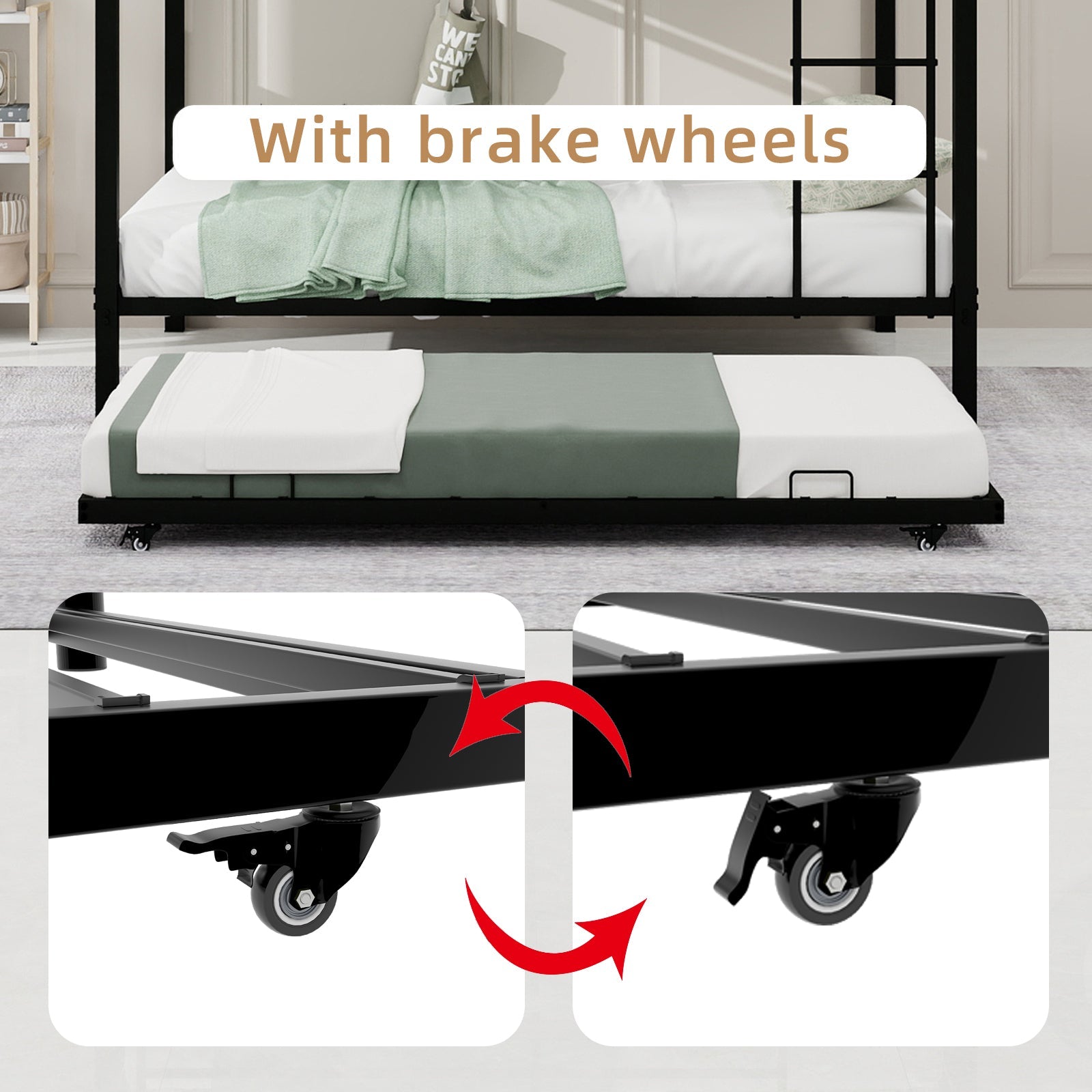 Durable Square Tube Iron Bunk Bed Featuring Safety Rails