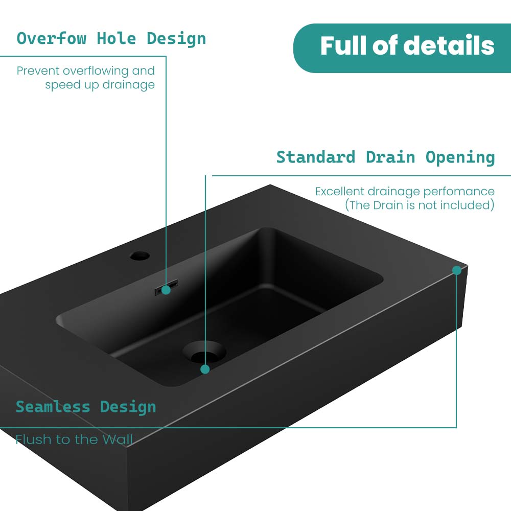 Matte Black Integrated Solid Surface Basin