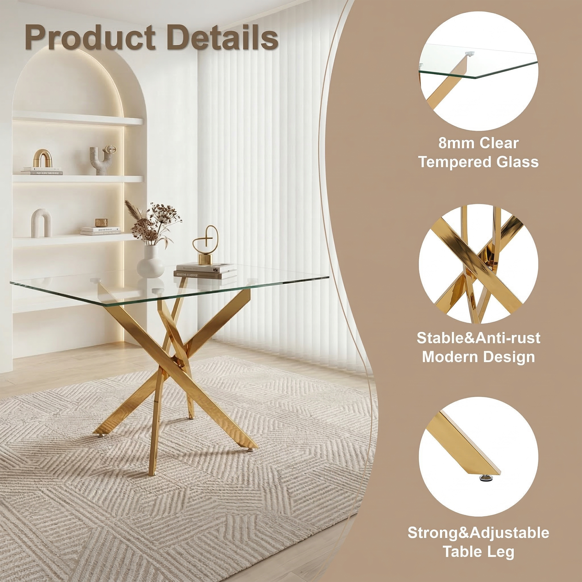 47.24" Rectangular Glass Dining Table