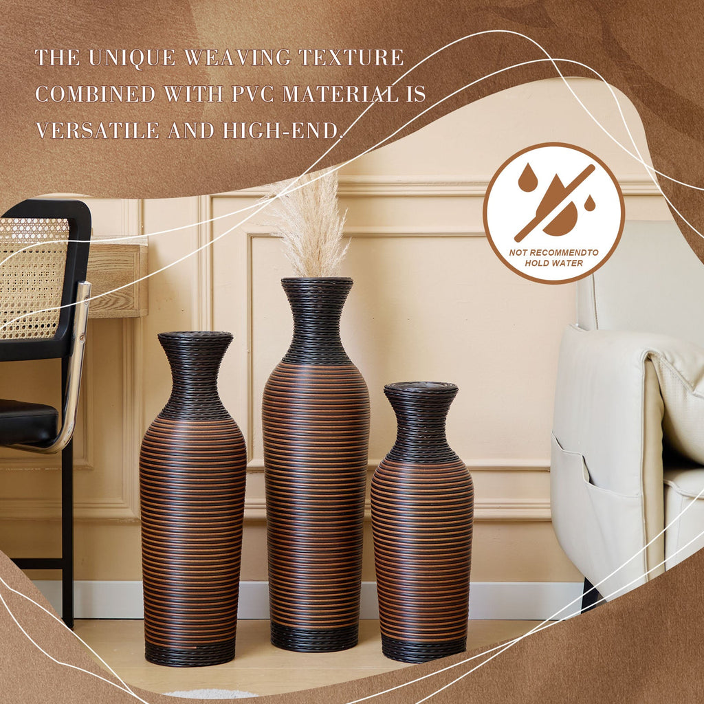 Hand-Woven PVC Rattan Vases, Set of 3