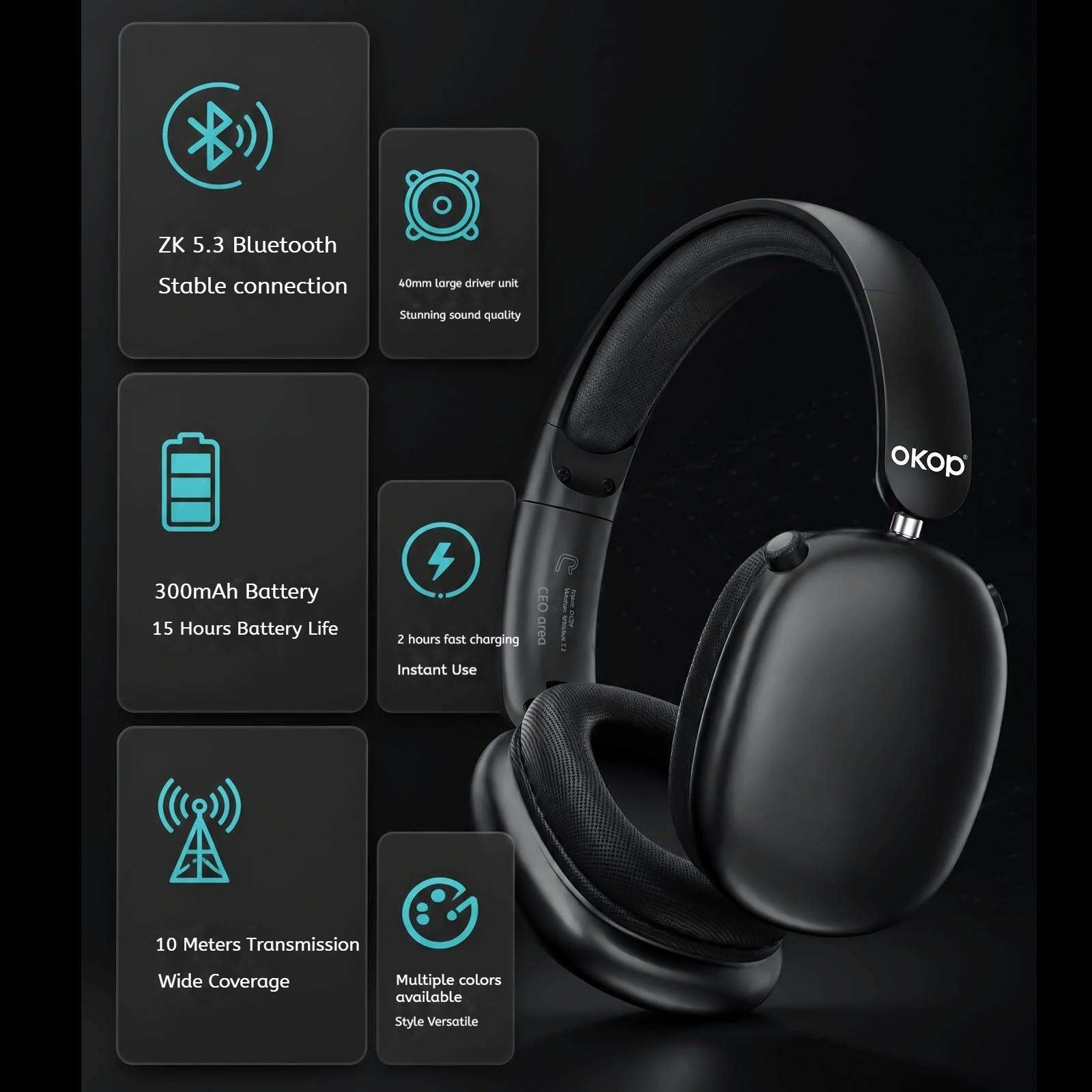KP-H104 In Stock New Over Ear Bluetooth Headphones High Audio Quality Long Battery Life Wireless Suitable For Sports Gaming Factory Direct Sales