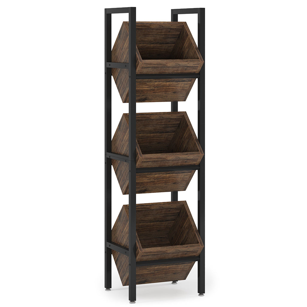 15" 3-Tier Industrial Basket Stand with Angled Baskets