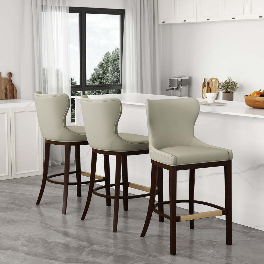 Blair Wood Upholstered Barstool in Stone