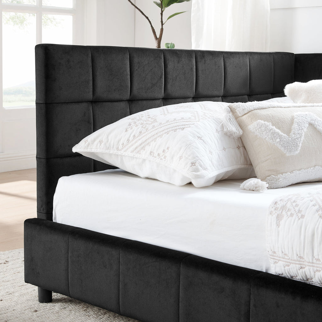 Full Size Upholstered Tufted Bed Frame - Black Velvet