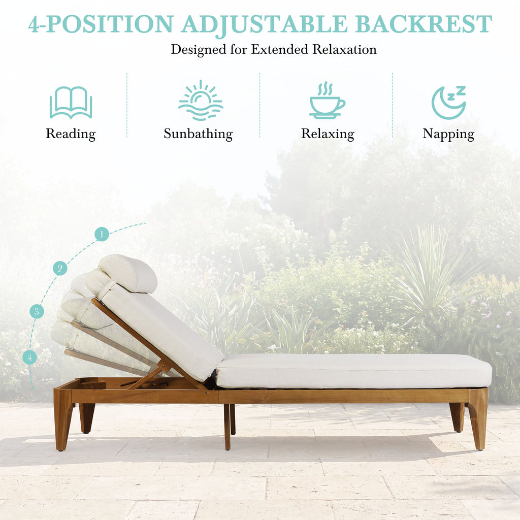 TOPMAX Acacia Wood Chaise Lounge, Outdoor Sun Lounge Chair Set of 2