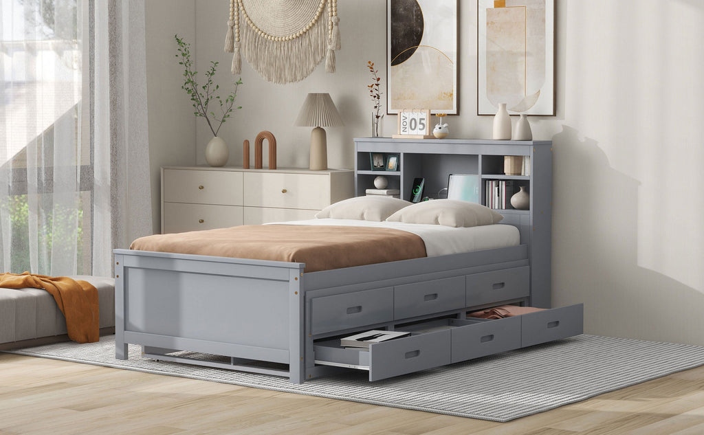 Twin Size Platform Bed with Storage Headboard and USB