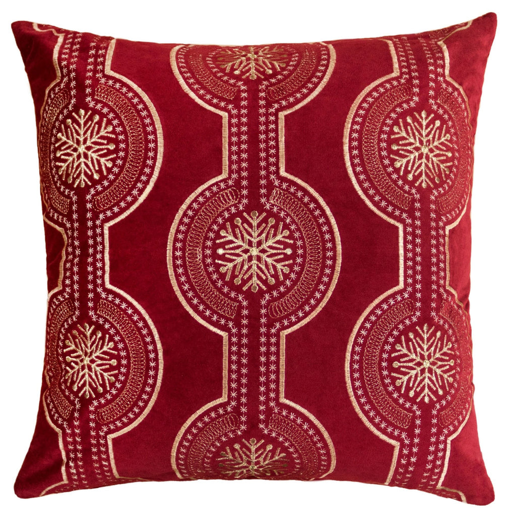 Red Holiday Embroidered Velvet Throw Pillow with Insert - Set of 2