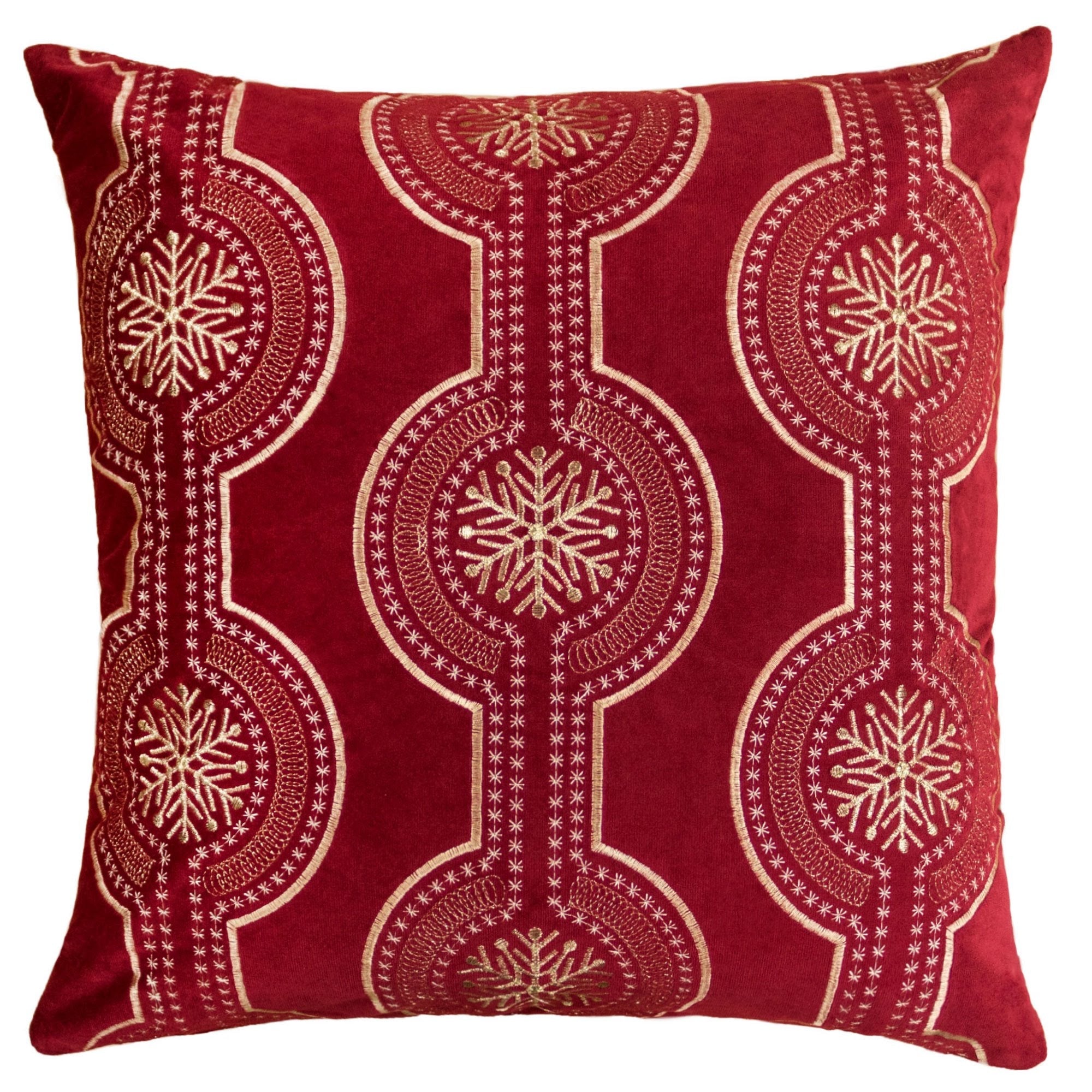 Red Holiday Embroidered Velvet Throw Pillow with Insert - Set of 2