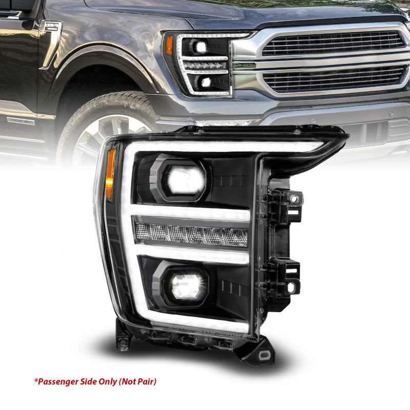 ANZO 21-23 Ford F150 LED Projector Headlight w/Switchback+Sequential - Black (Passenger Side Only) 111594-R