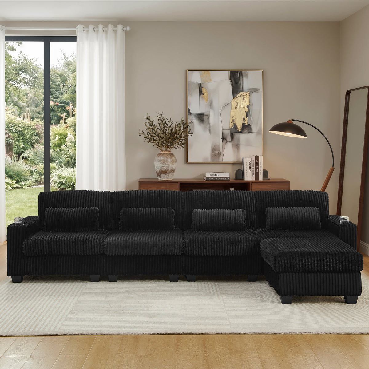 L-Shaped Corduroy Modular Sectional Sofa with Detachable Footrest